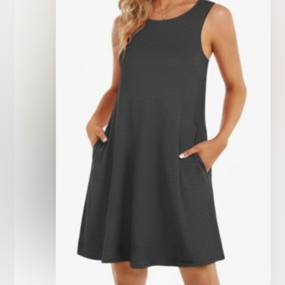 Zenana sleeveless tank dress. Charcoal gray. Size Small - Picture 3 of 10